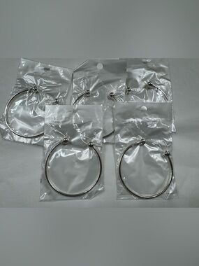 Classic Silver Hoop Bangle Charm Bracelets - Set of 5, NEW